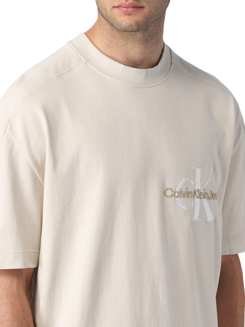 T-Shirt Eggshell Calvin Monologo J30J323494-ACF Oversized Klein Ανδρικό Tee