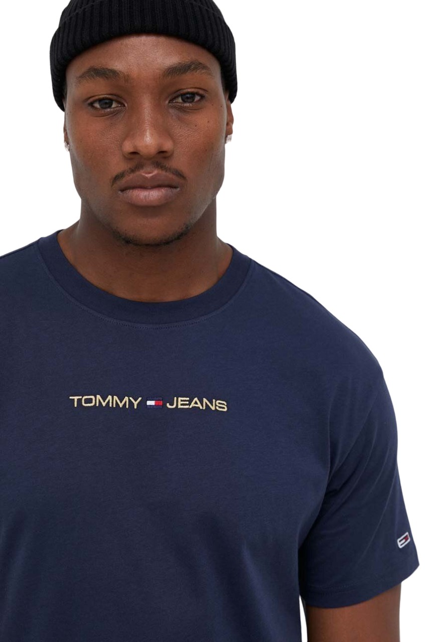 Ανδρικό T-shirt Tommy Jeans DM0DM17728-C87 Linear Tjm Gold Twilight Tee Navy Clsc