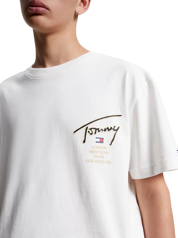 Ανδρικό T-Shirt Tommy Jeans White Signature Clsc Tjm Ancient Back DM0DM17729-YBH Gold Tee