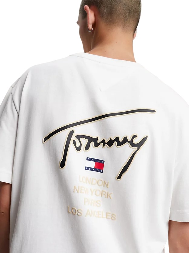Tjm White Jeans Clsc Gold Ancient Tommy DM0DM17729-YBH Signature T-Shirt Tee Ανδρικό Back