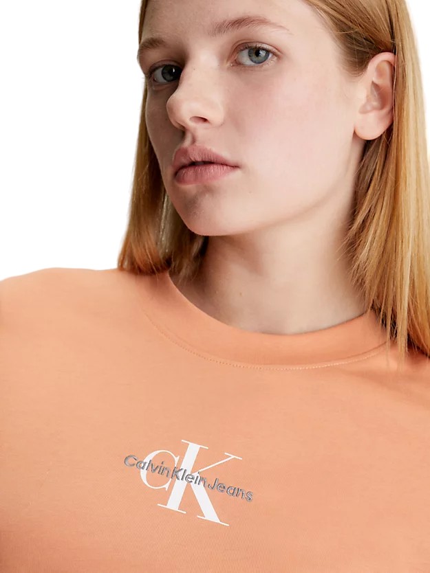 Monologo Fit T-Shirt Tropical J20J221426-SG8 Γυναικείο Slim Tee Calvin Klein Orange