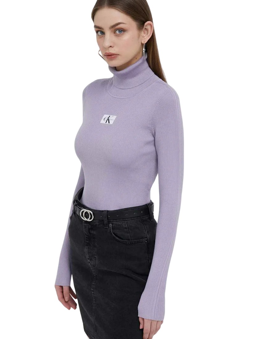 Roll Neck Γυναικείο Lavender J20J221688-PC1 Calvin Klein Aura Sweater Badge Πουλόβερ