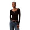 Γυναικεία Μπλούζα Calvin Klein Jeans Ls Woven Label 2X2 Rib Scoop Nec Black LV047D218G-UB1