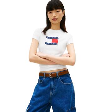 Γυναικείο T-shirt Tommy Jeans Tjw Slim Wavy Flag Tee Ext Ecru DW0DW22781-YBL