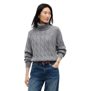 Γυναικείο Πουλόβερ Tommy Hilfiger Soft Wool Cable Roll-Nk Ls Swt Medium Grey Heather WW0WW46791-P7D
