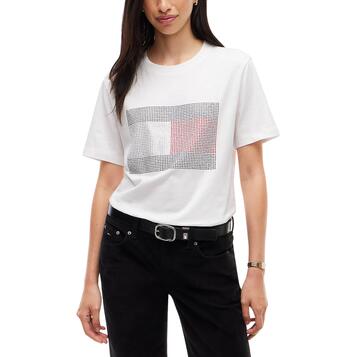 Γυναικείο T-Shirt Tommy Jeans Tjw Rlx Flag Bling Ss Tee Ecru DW0DW23267-YBL