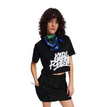 Γυναικείο T-shirt Karl Lagerfeld Klj Reg Crop Sslv Graffete Tee Black 241J1702-J101