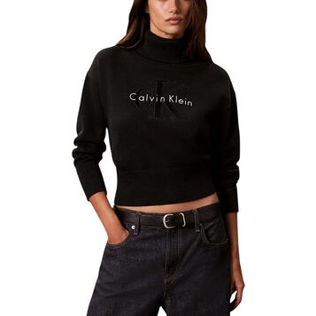 Γυναικείο Πουλόβερ Calvin Klein Ls Logo Tneck Black LV047H329G-UB1