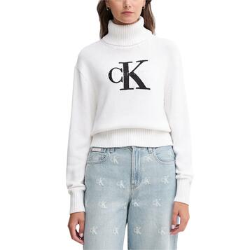 Γυναικείο Πουλόβερ Calvin Klein Chenile Monologo Sweater Brilliant White LV047D354G-YAA