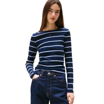 Γυναικεία Μπλούζα Τommy Jeans Tjw Slim Essential Rib Ls Dark Night Navy / Stripe DW0DW17387-0A6
