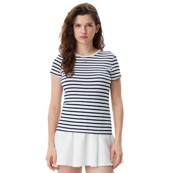 Γυναικείo T-shirt Tommy Jeans Slim Essential Rib Ss Ext Ecru Navy Stripe DW0DW17383-OFC