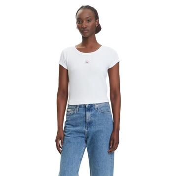 Γυναικείο Top Calvin Klein A Woven Label 2X2 Rib Baby Tee Brilliant White LV047C200G-YAA