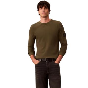 Ανδρική Μπλούζα Calvin Klein Ls Waffle Badge Crewnk Tee Olive Night LV04RJ209G-LI1