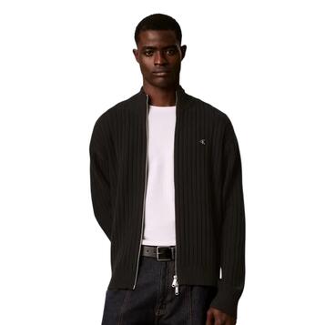 Ανδρικό Πουλόβερ Calvin Klein Ls Vertical Texture Cttn Fz Swtr Black LV04RH319G-UB1