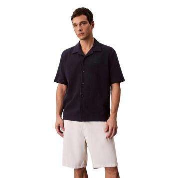 Ανδρικό Πουκάμισο Calvin Klein Hd Cotton Waffle Camp Shirt Black LV04RC247G-UB1