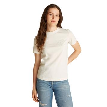 Γυναικείο T-Shirt Calvin Klein Satin Applique Regular Tee Ivory J20J223925-YBI