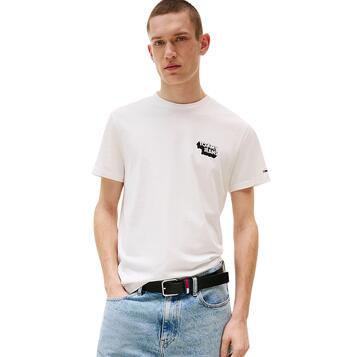 Ανδρικό T-Shirt Tommy Jeans Slim Stack Logo Tee Ext Ecru DM0DM21539-YBL Ανδρικό T-Shirt Tommy Jeans Slim Stack Logo Tee Ext Ecru DM0DM21539-YBL