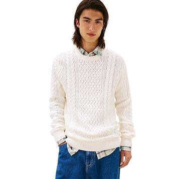 Ανδρικό Πουλόβερ Tommy Jeans Tjm Slm Badge Cable Knit Sweater Ancient White Tonal DM0DM22101-0K4