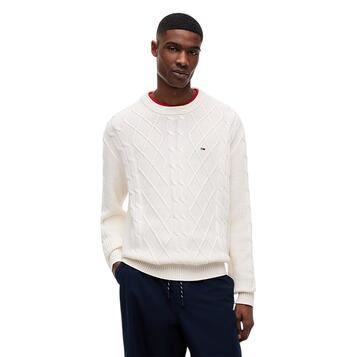 Ανδρικό Πουλόβερ Tommy Jeans Tjm Reg Classic Flag Cable Swtr Off White DM0DM23405-YBH