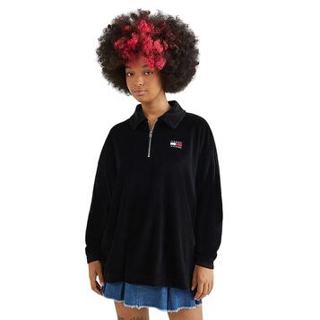 Γυναικείο Φούτερ Tommy Jeans Tjw Ovs Rhinestone Velour 1_4Zip Black DW0DW14863-BDS Γυναικείο Φούτερ Tommy Jeans Tjw Ovs Rhinestone Velour 1_4Zip Black DW0DW14863-BDS