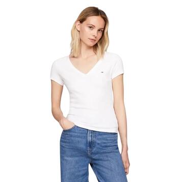 Γυναικείο T-shirt Tommy Jeans Slim Essential Rib V Ss White DW0DW17385-YBR
