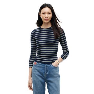 Γυναικεία Μπλούζα Τommy Jeans Tjw Slim Essential Rib Ls Dark Blue Day Lily Stripe DW0DW17387-0X5