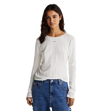 Γυναικεία Μπλούζα Tommy Jeans Slim Pointelle Rib Ls Ecru DW0DW19503-YBL