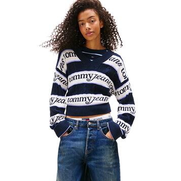 Γυναικείο Πουλόβερ Tommy Jeans Tjw Stripe Logo Sweater Ext Dark Night Navy / Stripe DW0DW21682-C1G