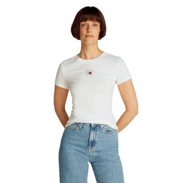 Γυναικείο T-Shirt Tommy Jeans Slim Essential Logo 2 Tee Ecru DW0DW20316-YBL