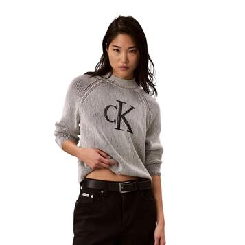 Γυναικείο Πουλόβερ Calvin Klein Bicolor Rib Mock Neck Logo Black Combo LV047H317G-UB1