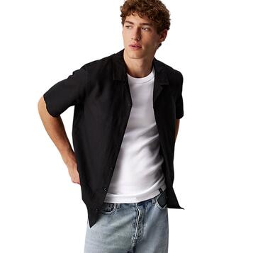 Ανδρικό Πουκάμισο Calvin Klein Linen Cotton Cuban Ss Shirt Black K10K114197-BEH Ανδρικό Πουκάμισο Calvin Klein Linen Cotton Cuban Ss Shirt Black K10K114197-BEH
