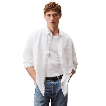 Ανδρικό Πουκάμισο Calvin Klein Linen Cotton Regular L s Shirt Brilliant White K10K114488-YAA