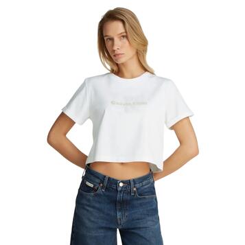 Γυναικείο T-Shirt Calvin Klein Ss Liquid Ck Cropped Tee Brilliant White LV047AB814-YAA Γυναικείο T-Shirt Calvin Klein Ss Liquid Ck Cropped Tee Brilliant White LV047AB814-YAA