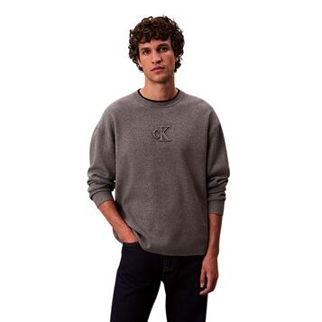 Ανδρικό Πουλόβερ Calvin Klein Ls Embossed Logo Crewnk Sweater Med. Grey Htr LV04RD300G-P7E Ανδρικό Πουλόβερ Calvin Klein Ls Embossed Logo Crewnk Sweater Med. Grey Htr LV04RD300G-P7E