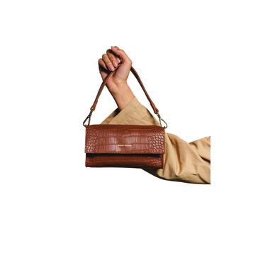 Γυναικεία Τσάντα ΕVERY OTHER Croc Flap Over Shoulder/ Crossbody Brown 12079-BROWN