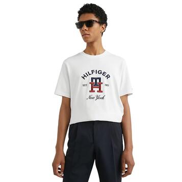 Ανδρικό T-shirt Tommy Hilfiger Curved Monogram Tee White MW0MW30043-YBR Ανδρικό T-shirt Tommy Hilfiger Curved Monogram Tee White MW0MW30043-YBR