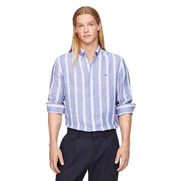 Ανδρικό Πουκάμισο Tommy Hilfiger Linen Triple Stripe Shirt Anchor Blue Multi MW0MW34612-0A5