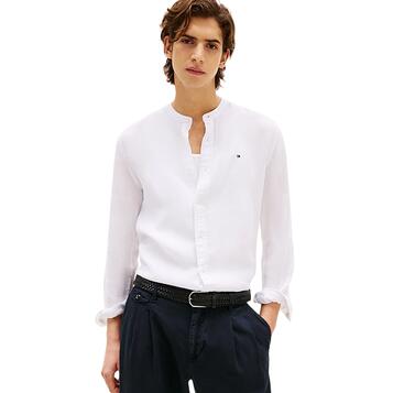 Ανδρικό Πουκάμισο Tommy Hilfiger Pigment Dye Mao Collar Shirt Th Optic White MW0MW39271-YCF