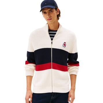 Ανδρική Ζακέτα Tommy Hilfiger Rwb Rib Chest Stripe Zip Through Ivory Petal MW0MW41396-Z00