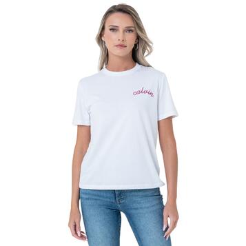 Γυναικείο T-Shirt Calvin Klein Line Embroidery Classic T Brilliant White  LV047D882G-YAA Γυναικείο T-Shirt Calvin Klein Line Embroidery Classic T Brilliant White  LV047D882G-YAA
