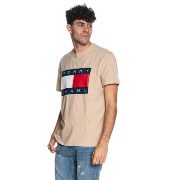 Ανδρικό T-Shirt Tommy Jeans Tjm Reg Big Flag Ss Tee Ext White Clay DM0DM22645-AES
