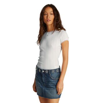 Γυναικείο T-shirt Tommy Jeans Slim Pointelle Rib Ecru DW0DW19493-YBL