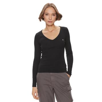 Γυναικεία Μπλούζα Tommy Jeans TJW Slim Essential Rib V Ls Black DW0DW17990-BDS