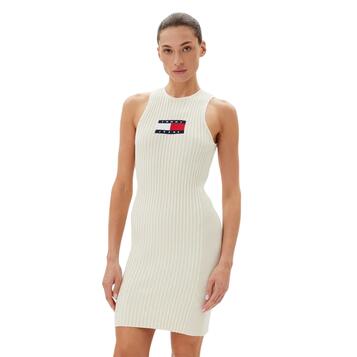 Γυναικείο Φόρεμα Tommy Jeans Flag Sweater Mini Dress Ext Ecru DW0DW20877-YBL