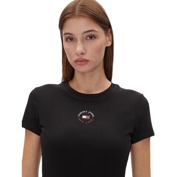 Γυναικείο T-shirt Tommy Jeans Slim Essential Logo 2 Tee Black DW0DW20316-BDS