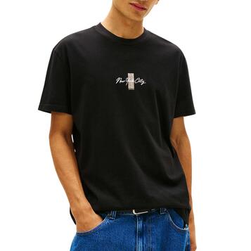 Ανδρικό T-Shirt Tommy Jeans Reg Sign Block Ss Tee Ext Black DM0DM22532-BDS