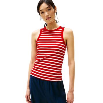 Γυναικείο Top Tommy Hilfiger Slim 5X2 Rib Ns Primary Red/Ecru Stp WW0WW38635-0EX