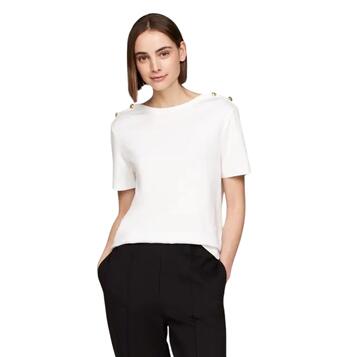 Γυναικείο T-shirt Tommy Hilfiger Reg Stripe Gold Btn C Nk Ss Ecru WW0WW42907-YBL