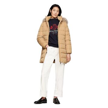 Γυναικείο Μπουφάν Tommy Hilfiger Heritage Down Tyra Coat With Fur Classic Khaki WW0WW43234-RBL