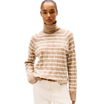 Γυναικείο Πουλόβερ Tommy Hilfiger Soft Wool Cable Roll-Nk Ls Swt Safari Canvas Htr/Ivory Petal Stp WW0WW46791-0AJ Γυναικείο Πουλόβερ Tommy Hilfiger Soft Wool Cable Roll-Nk Ls Swt Safari Canvas Htr/Ivory Petal Stp WW0WW46791-0AJ